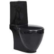 Toilette en cÉramique ronde Écoulement d\'eau double chasse au fond noir 02_0003561