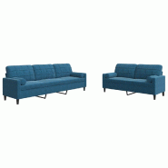 VidaXL Ensemble de canapés 2pcs et coussins et traversins bleu velours Modèle Grelis - 3278500