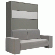 ARMOIRE LIT ESCAMOTABLE PALACE SOFA 140*200 CM GRIS MACADAM BANDEAU BLANC CANAPÉ / TÊTE DE LIT GRIS