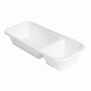 Barquette bagasse 2 compartiments 500 ml 22,5 x 9,6 x 4,3 cm blanc - par 600