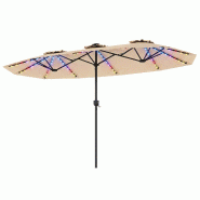 COSTWAY Parasol double 440x260cm, manivelle, LED solaire, 12 modes, 2 charges, jardin, marché, beige. - beige métal ZB35651NQ-M COSTWAY Parasol double 440x260cm, manivelle, LED solaire, 12 modes, 2 charges, jardin, marché, beige. - beige métal ZB35651NQ-M
