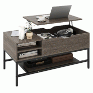 COSTWAY Table basse réglable, avec compartiment et étagère, 100x49,5x47,5cm, Gris - noir Bois manufacturé VH35630SD