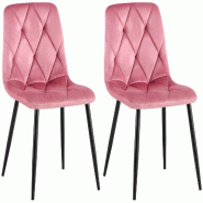 Décoshop26 - Lot de 2 chaises de salle à manger design moderne surpiqûres en losange velours rose et cadre métal noir 10_0007618 - noir métal 300