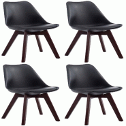 Décoshop26 - Lot de 4 chaises de salle à manger design scandinave en plastique et PVC noir et piètement à 4 pieds en bois foncé 10_0008648 - noir
