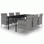 Helloshop26 - Ensemble à dîner salon de jardin meuble d'extérieur coussins 7 pièces résine tressée verre gris 02_0014451 - gris verre 3000134401534