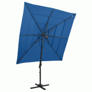 Parasol de jardin à 4 niveaux avec mât en aluminium bleu azuré Modèle Atlas Soleil Élite - 313827