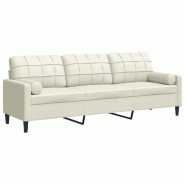 VidaXL Canapé 3 places avec oreillers décoratifs crème 210 cm velours Modèle Galiane - 3278247