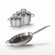 Batterie de cuisine Poêle 32 cm et faitouts 12/16 cm en acier inoxydable et aluminium Elo Collection Relief Solution Brillant - gris 3176239941203