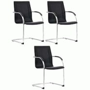 CLP Lot de 3 Chaises Cantilever Melina en similicuir et pied en métal Noir - noir polyester 320531 CLP Lot de 3 Chaises Cantilever Melina en similicuir et pied en métal Noir - noir polyester 320531