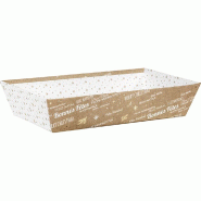 Corbeille Noël carton rectangle kraft blanc or Bonnes Fêtes 33x20x7 cm - par 24