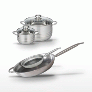 Batterie de cuisine avec 2 faitouts 24/14 cm et 2 poêles de cuisson 24/32 cm sans PFAS Elo Collection Relief Solution Brillant - gris 3176239941500_0