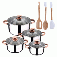 BERGNER - Batterie de cuisine NONA 8 pcs 16/18/20/24cm en acier inoxydable compatible induction avec Set 3 ustensiles en silicone et bois - multi-mat�
