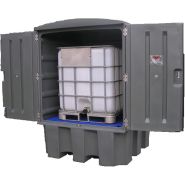 Box de stockage avec rétention en PEHD - Pour fûts et cubitainers - 1000L - Sécurisée avec portes et serrure