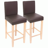 Décoshop26 - Lot de 2 tabourets de bar avec dossier et repose-pieds assise en cuir véritable marron pieds en bois massif clairs 04_0011534 - marron
