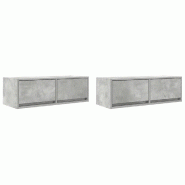 Helloshop26 - Lot de 2 meubles TV muraux finition grise béton 80 x 31 x 25 cm grand espace de rangement design contemporain en bois 02_0051694 - gris