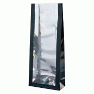 Sachet à fenêtre et fond plat - glossy noir - 9+4.5x24 cm - par 50 - Apte au contact alimentaire
