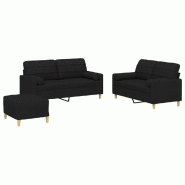 VidaXL Ensemble de canapés 3 pcs avec coussins noir tissu Modèle Bravoure Élite - 3201302