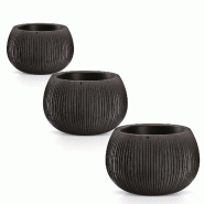 WellHome - Lot de 3 jardinières moyennes Beton Bowl en coloris ciment noir - noir plastique PK2935