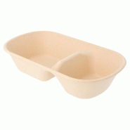 Barquette 2 compartiments en bagasse naturelle 800cc 23,2x13,3x5,1cm - par 500