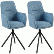 Décoshop26 - Chaise pivotante style moderne et contemporain en tissu bleu piètement à quatre pieds métal noir 10_0007521 - 3000266153943