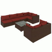 Helloshop26 - Salon de jardin meuble d'extérieur ensemble de mobilier 8 pièces avec coussins résine tressée marron 02_0017721 - marron verre 30001