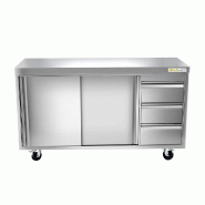 Meuble bas inox 2000x600 mm avec 3 tiroirs à droite sur roulettes PREMIUM - GOLDINOX - gris inox 3701770814824