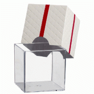 Verrine Cub' Kdo PS et carton 160ml transparent et blanc/rouge - par 100