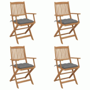 VidaXL Chaises Pliables De Jardin Lot De 4 Avec Coussins Bois D Acacia - gris 8720286285572