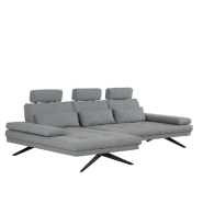 CANAPÉ ANGLE FERNIE DOUBLE PROFONDEUR MÉRIDIENNE GAUCHE TÊTIÈRE TISSU GRIS 296 X 179 CM