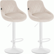 Décoshop26 - Lot de 2 tabourets de bar pivotant hauteur réglable en velours crème surpiqûres décoratives cadre en métal blanc 10_0006418 - beige