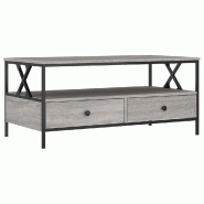 Décoshop26 - Table basse avec 2 tiroirs et 1 étagère 100 x 51 x 45 cm bois d'ingénierie gris et métal DEC039963 - gris métal 3000264683022