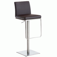 Décoshop26 - Tabouret de bar x1 avec repose-pieds plaque de base carrée en acier inoxydable assise en PVC marron 10_0005310 - marron inox 3000252571