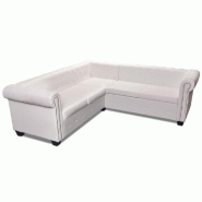 Helloshop26 - Canapé d'angle chesterfield 5 places cuir artificiel blanc  02_0020233 - blanc Bois massif 3001070688003