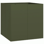 Helloshop26 - Jardinière carrée moderne fond ouvert balcon jardin 80 x 80 x 80 cm en acier vert olive 02_0051566 - vert acier 3000236981606