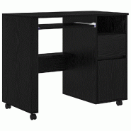 VidaXL Bureau avec roues Chêne noir 91 x 50 x 77 cm Bois d'ingénierie Modèle Solaris Jardin - 869531