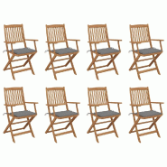 VidaXL Chaises Pliables D Extérieur Et Coussins Lot De 8 Bois D Acacia - gris 3075086