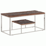 VidaXL Table basse argenté acier inoxydable et bois de mélèze massif Modèle Majesté Chic - 350021