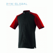 Veste de cuisine noire et cerise unisexe - Manches courtes - Polyester et coton avec maille et col officier - Carne Robur_0