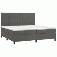Décoshop26 - Cadre de lit LED avec sommier tête de lit matelas surmatelas 200x200 cm tissu velours gris foncé TDL0207683 - gris 3001221588008