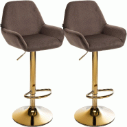 Décoshop26 - Lot de 2 tabourets de bar repose-pieds intégré revêtement velours marron structure en métal doré TDB10736 - marron métal 3000250445450