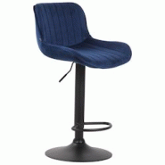 Décoshop26 - Tabouret de bar chaise haute x1 en tissu bleu coutures verticales support en métal noir 10_0005109 - bleu 3000252465890 Décoshop26 - Tabouret de bar chaise haute x1 en tissu bleu coutures verticales support en métal noir 10_0005109 - bleu 3000252465890