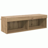 Helloshop26 - Meuble TV mural moderne avec étagères 100 x 30 x 30 cm style minimaliste en bois d'ingénierie chêne artisanal 02_0052829 - Bois mass