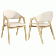 Merax Lot de 2 chaises de salle à manger , structure continue en bois massif avec accoudoirs et revêtement aspect lin - beige multi-matériau N634P4