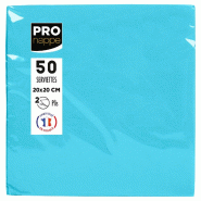 Pronappe - Réf.SV622006I - Carton de 800Serviettes Cocktail ouate 2 plis - papier micro gaufré - 20 X 20 cm - 16 paquets de 50 serviettes Azur - ble