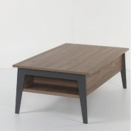 TABLE BASSE RELEVABLE EN  NOYER BRIGHTON 2 AVEC PIÉTEMENT NOIR 110X70CM