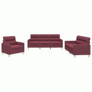 VidaXL Ensemble de canapés 3 pcs avec coussins Rouge bordeaux Tissu Modèle Ambre Royale - 3201542