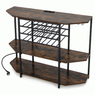 COSTWAY Porte‑vin autonome 3 niveaux style industriel, porte‑bouteilles avec porte‑verres et prises DE, meuble à vin marron, 120 x 40 x 92 cm -