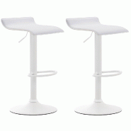 Décoshop26 - Lot de 2 tabourets de bar design minimaliste hauteur réglable repose-pieds en PVC blanc et métal blanc 10_0005560 - blanc métal 30002