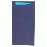 Etui pour couverts kraft bleu + serviette turquoise 11,2x22,5cm x400