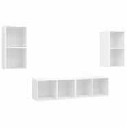 Helloshop26 - Lot de 4 meubles TV muraux pratiques avec grand espace de rangement 37 x 37 x 72 cm en bois d'ingénierie blanc 02_0055118 - blanc Bois